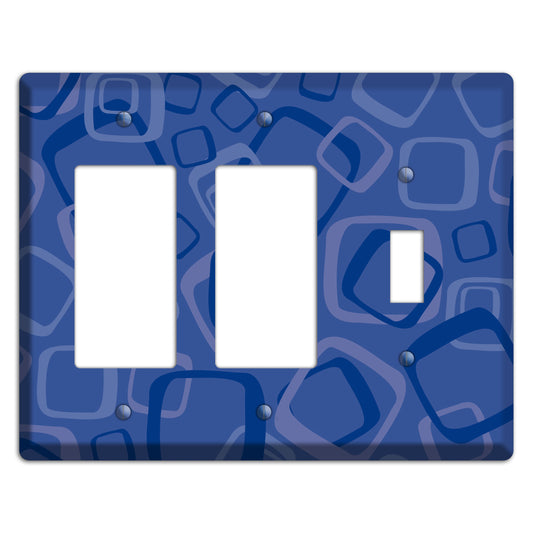Multi Blue Random Retro Squares 2 Rocker / Toggle Wallplate