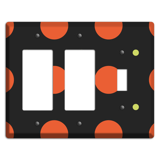 Black wih Orange and Lime Multi Tiled Medium Dots 2 Rocker / Toggle Wallplate