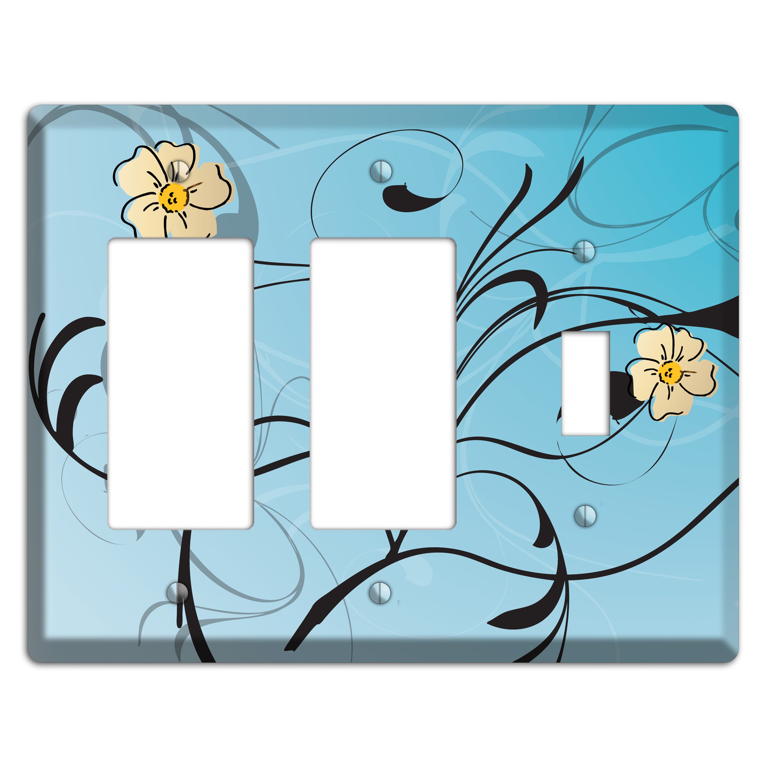 Blue Flower with Swirl 2 Rocker / Toggle Wallplate
