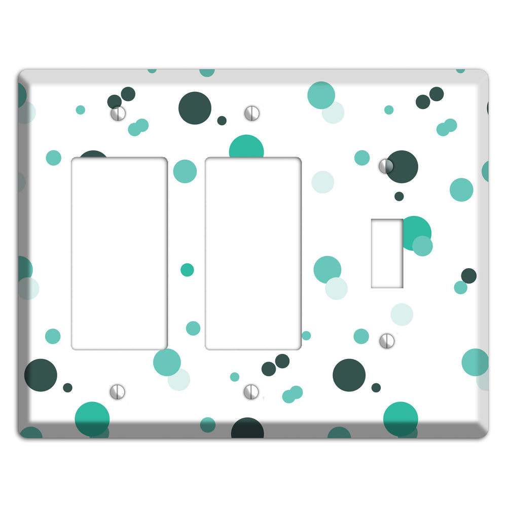 White with Multi Aqua Small Dots 2 Rocker / Toggle Wallplate