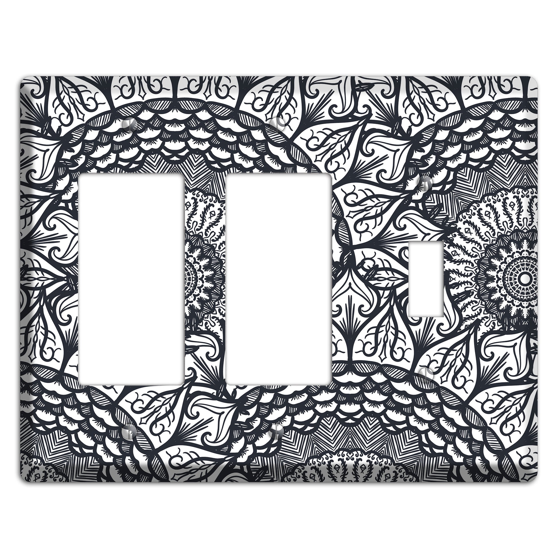 Mandala Black and White Style L Cover Plates 2 Rocker / Toggle Wallplate