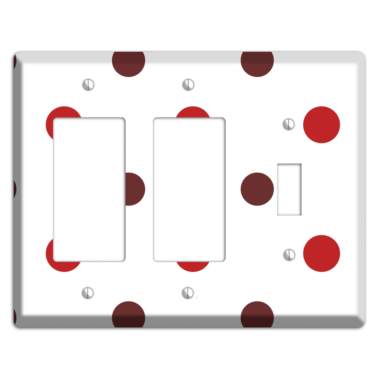 Red and Brown Medium Polka Dots 2 Rocker / Toggle Wallplate