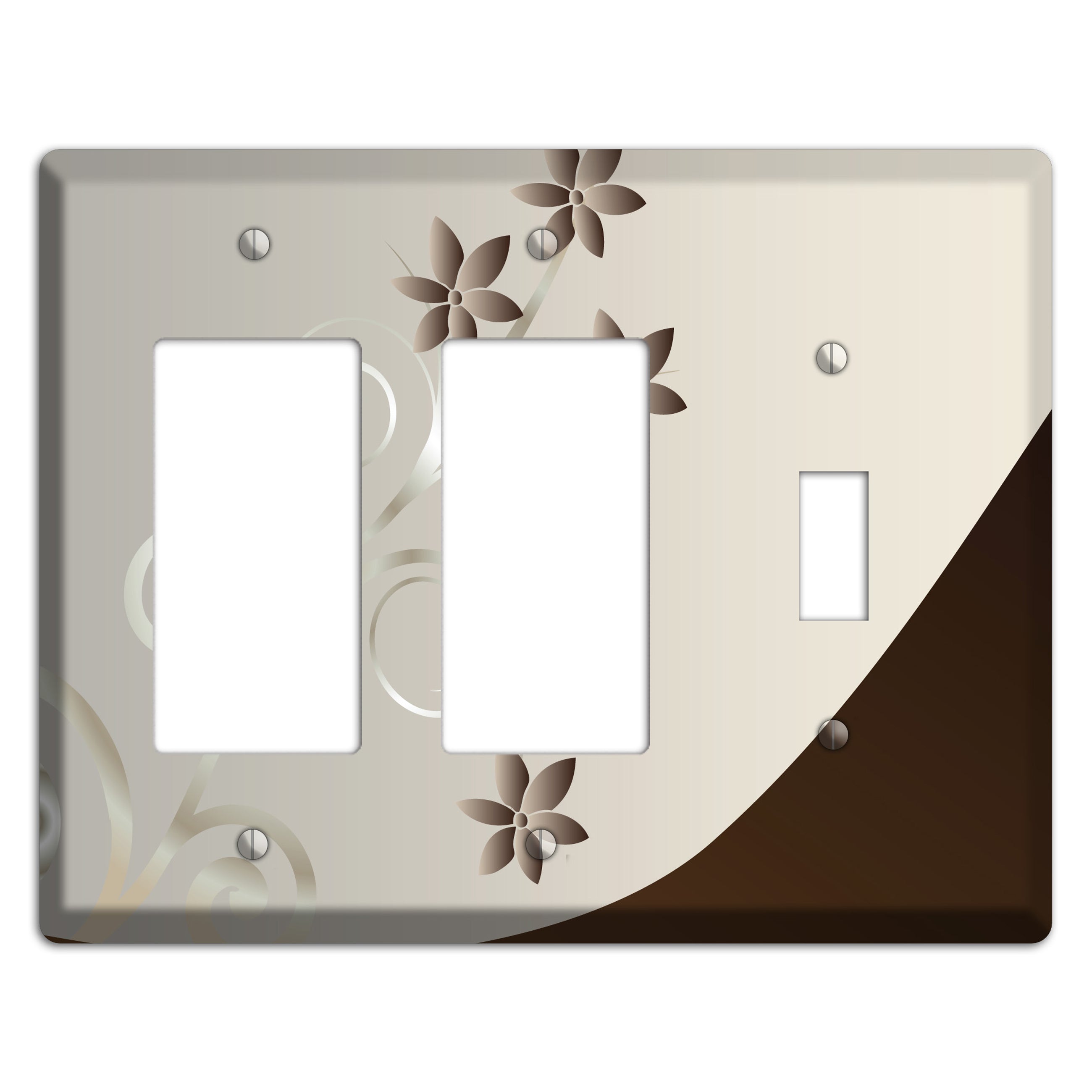 Grey Floral Swirl Sprig 2 Rocker / Toggle Wallplate