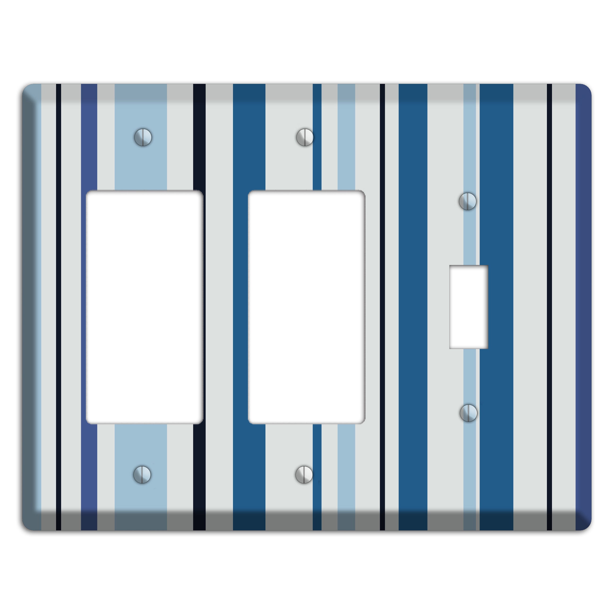 Multi White and Blue Vertical Stripe 2 Rocker / Toggle Wallplate