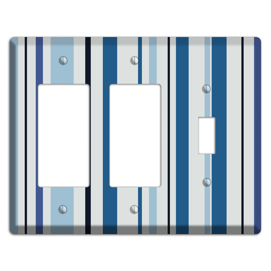 Multi White and Blue Vertical Stripe 2 Rocker / Toggle Wallplate