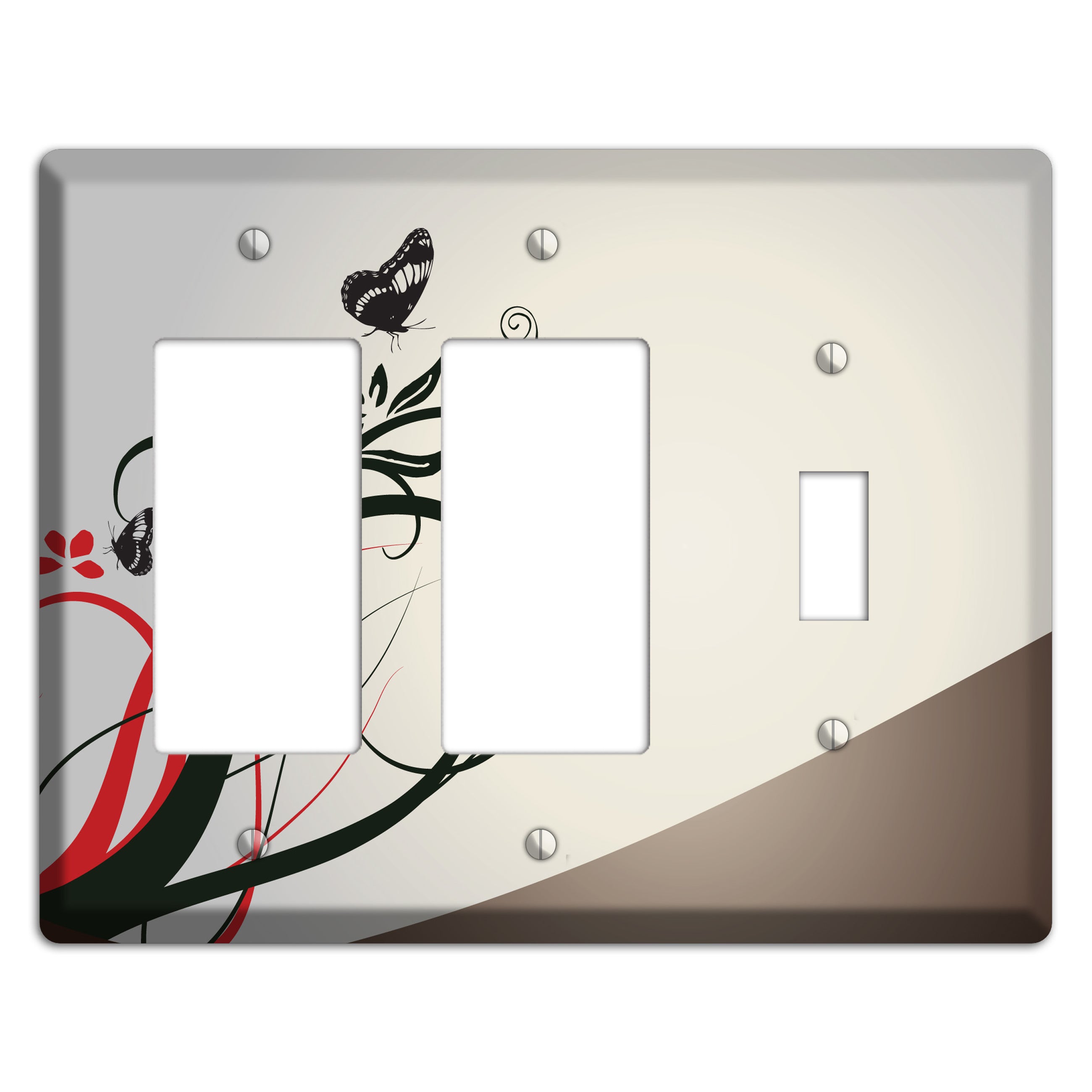 Grey and Red Floral Sprig with Butterfly 2 Rocker / Toggle Wallplate