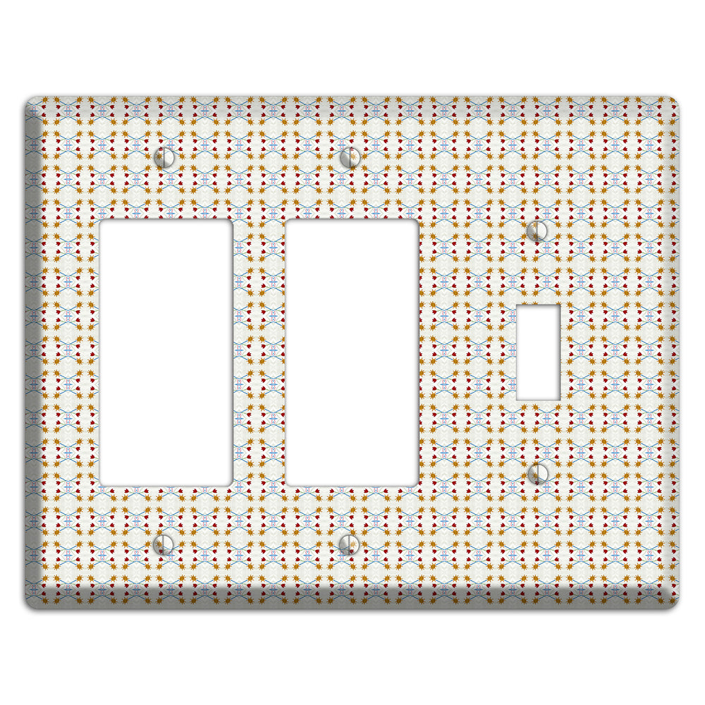 Off White Red Blue Retro Arabesque 2 Rocker / Toggle Wallplate