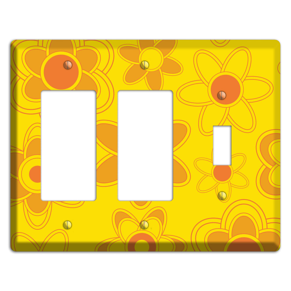 Yellow with Orange Retro Floral Contour 2 Rocker / Toggle Wallplate