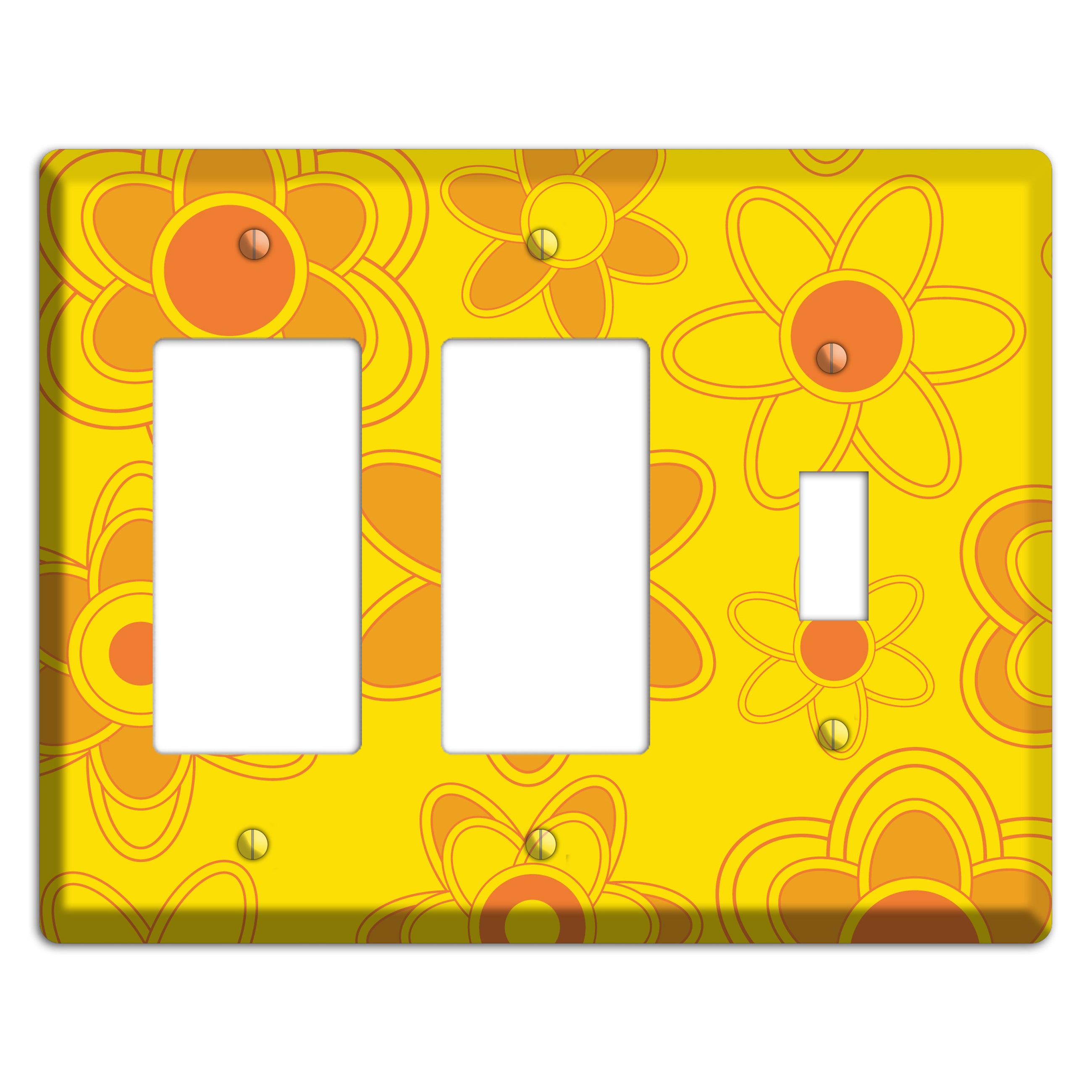 Yellow with Orange Retro Floral Contour 2 Rocker / Toggle Wallplate