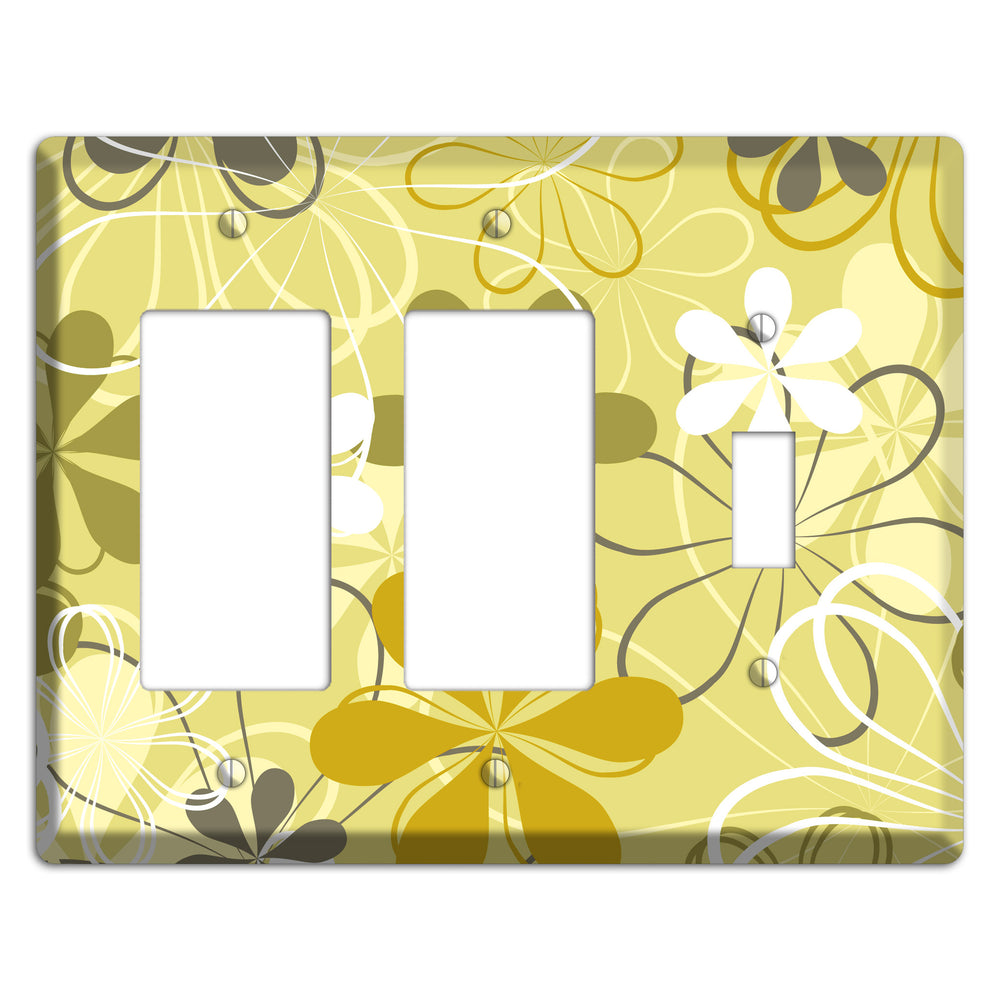 Olive Retro Flowers 2 Rocker / Toggle Wallplate
