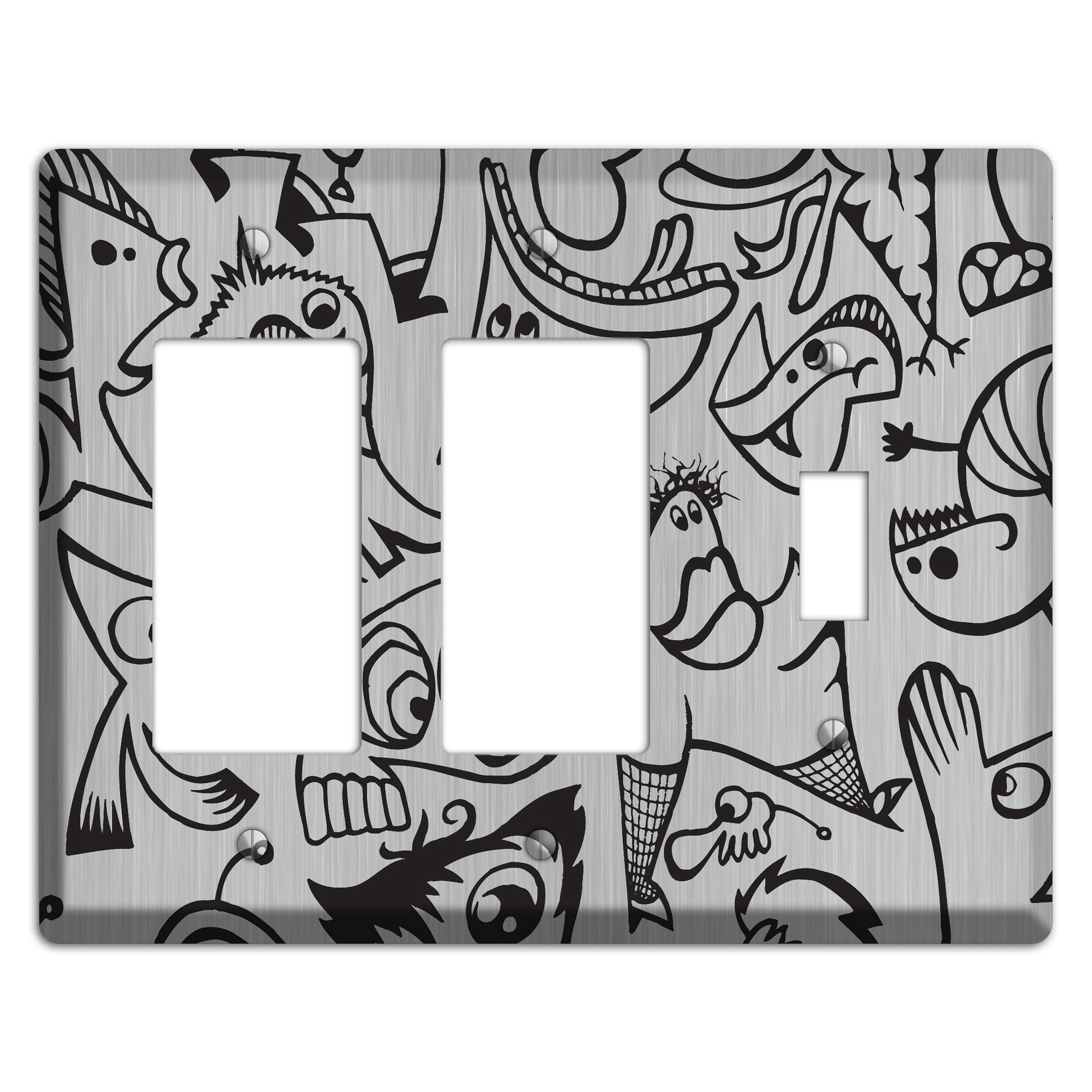 Whimsical Faces 2  Stainless 2 Rocker / Toggle Wallplate