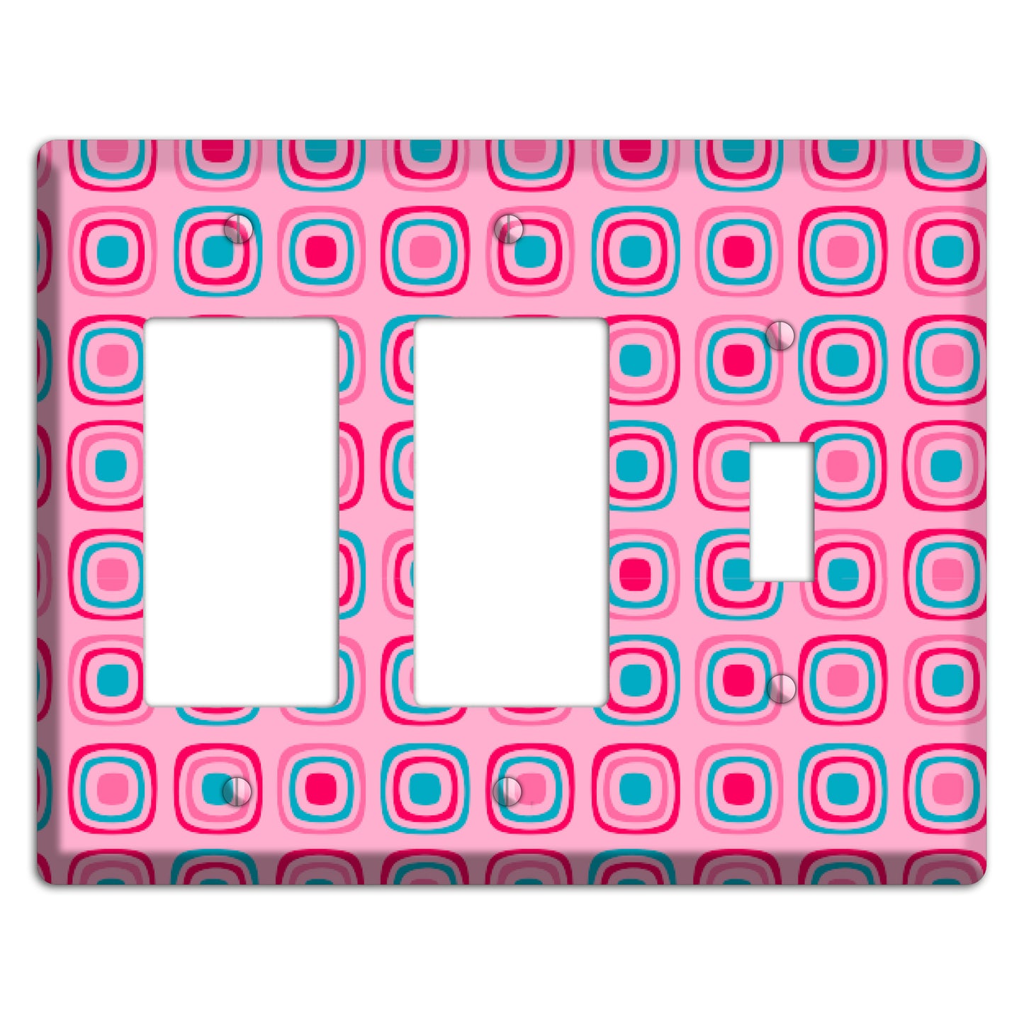 Pink and Blue Rounded Squares 2 Rocker / Toggle Wallplate