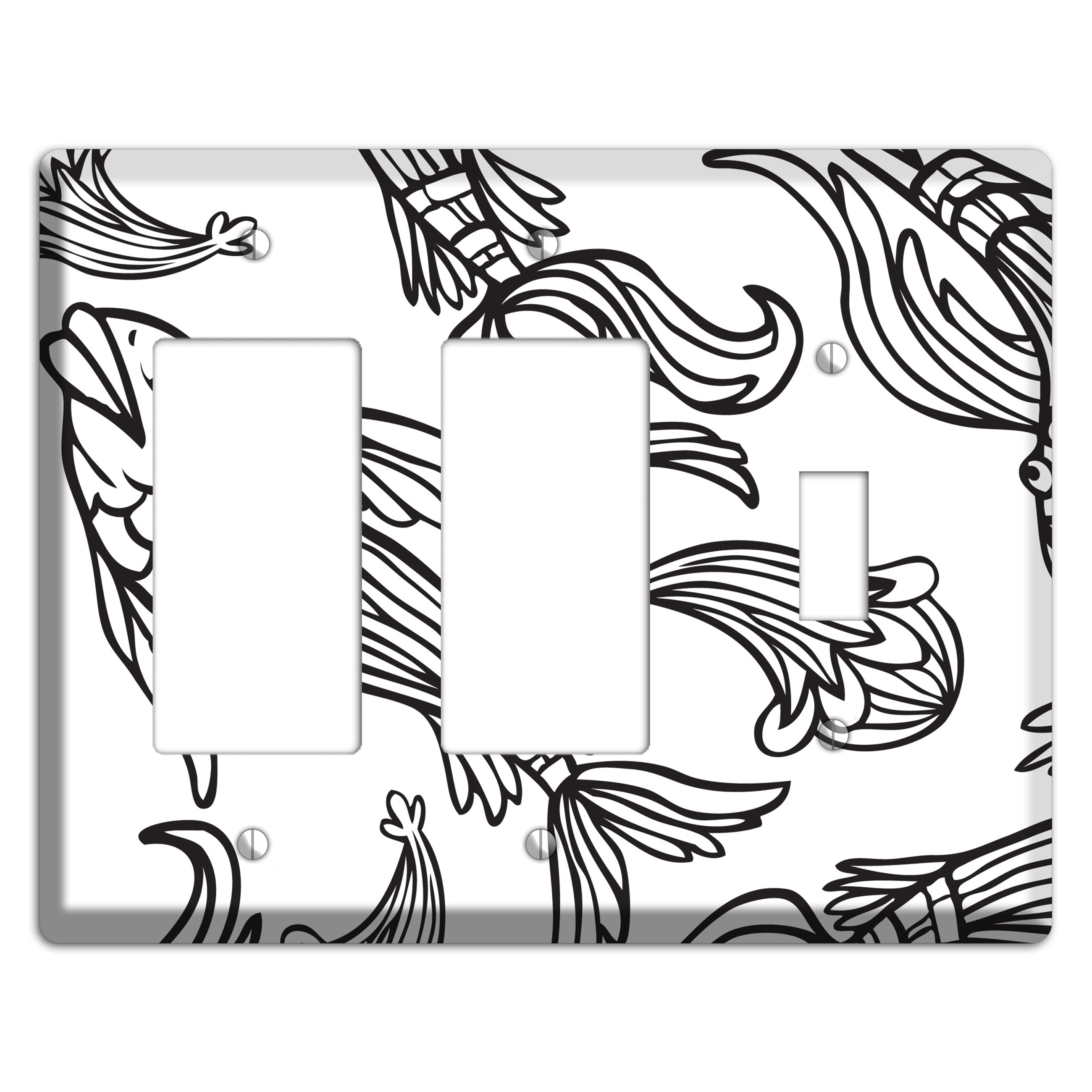 White and Black Koi 2 Rocker / Toggle Wallplate