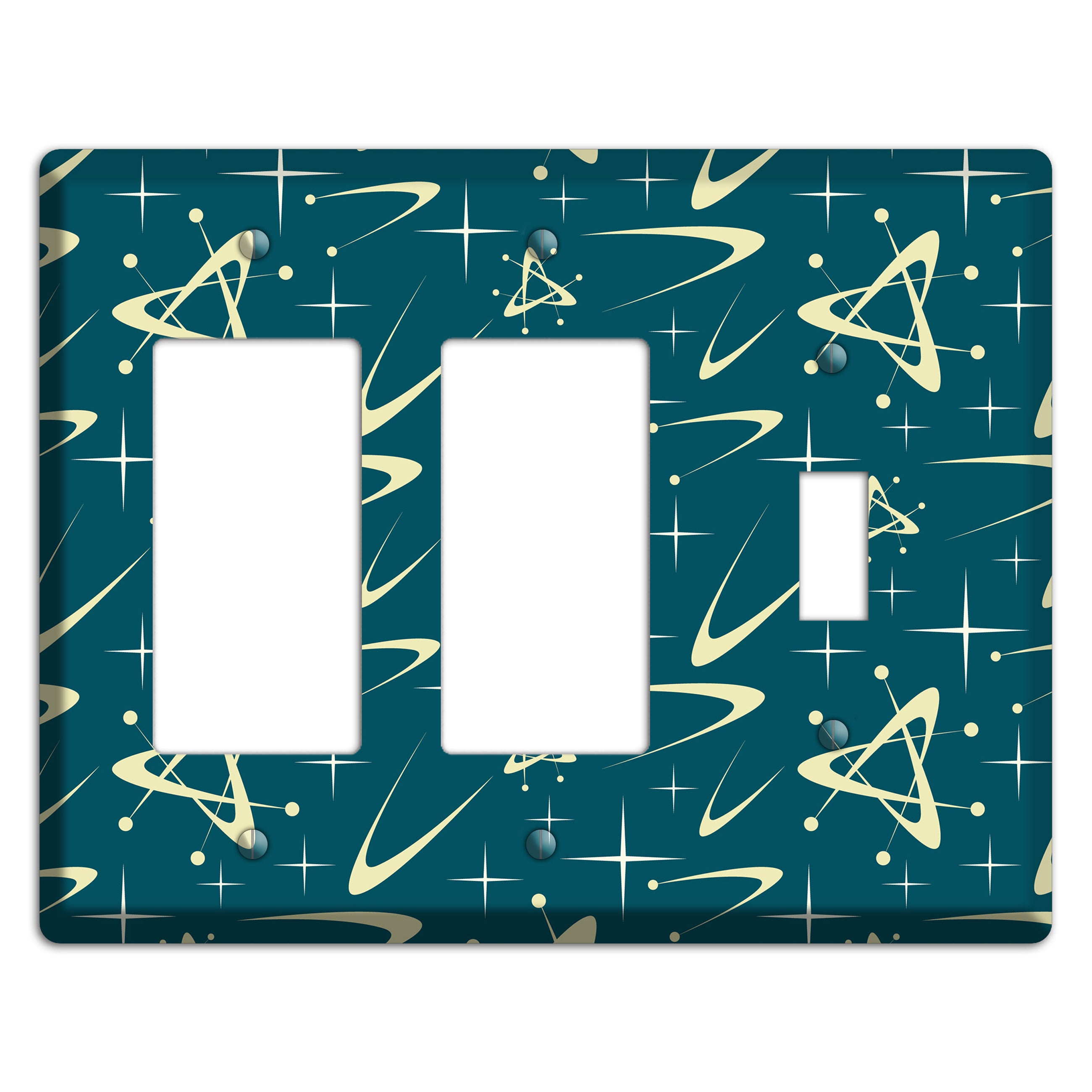 Teal and Yellow Atomic 2 Rocker / Toggle Wallplate