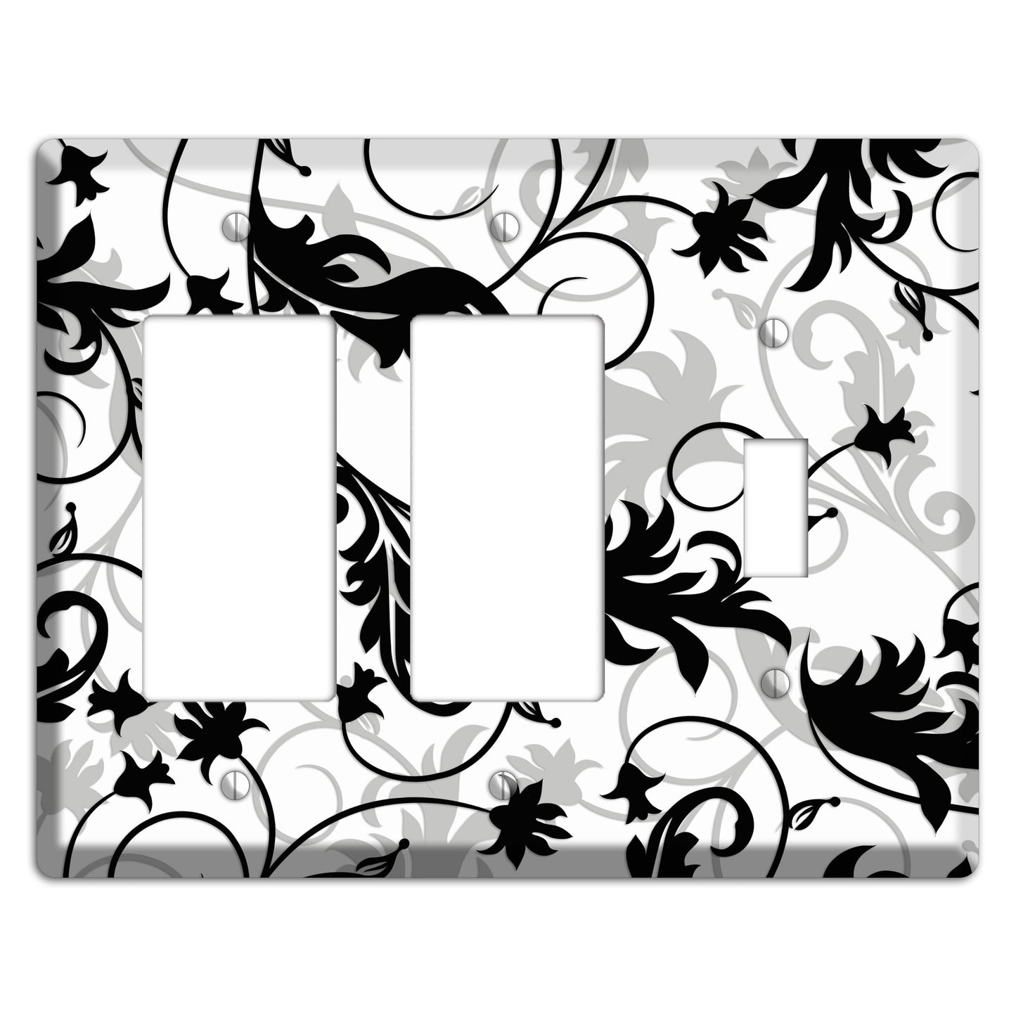 Black White and Grey Victorian Sprig 2 Rocker / Toggle Wallplate