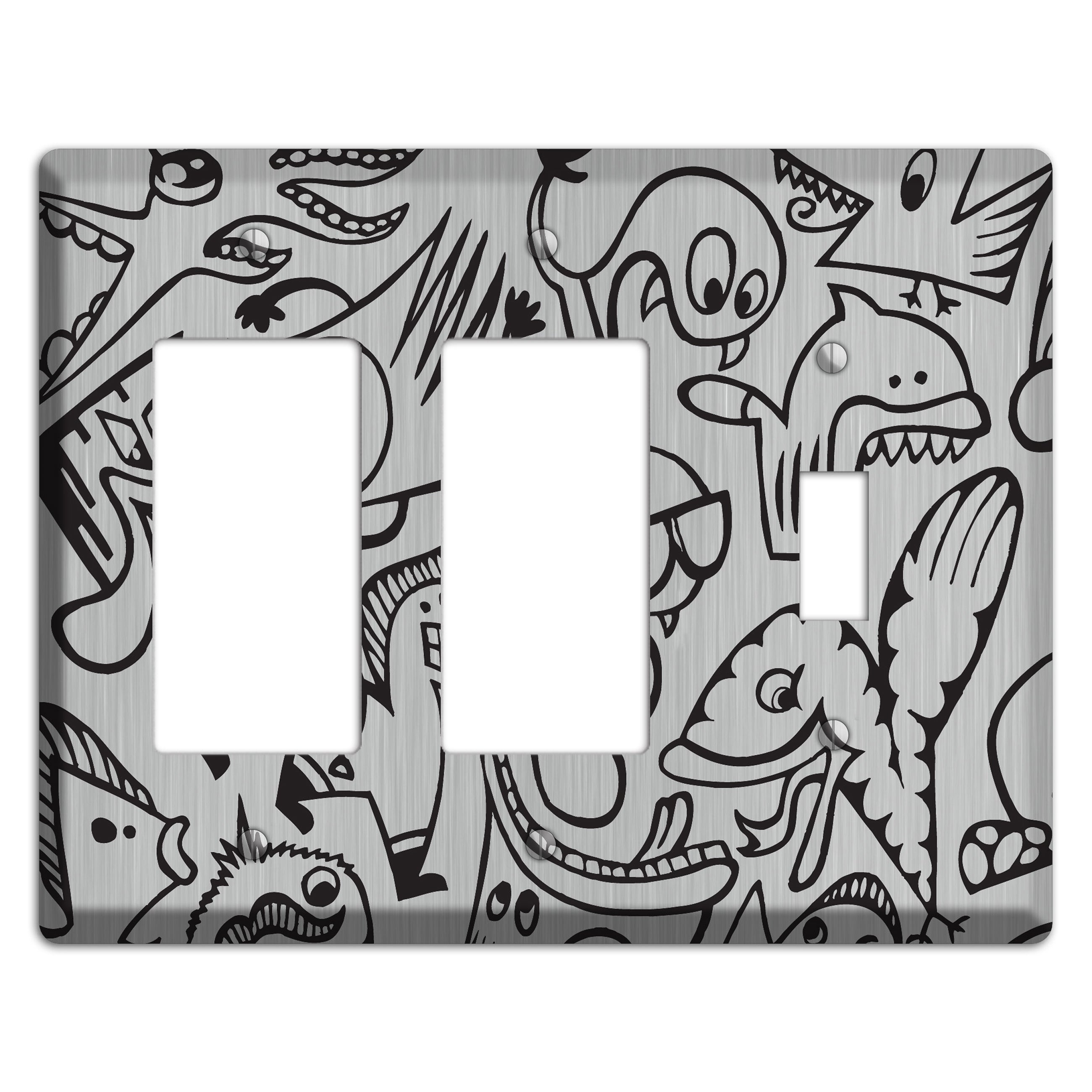 Whimsical Faces 1  Stainless 2 Rocker / Toggle Wallplate