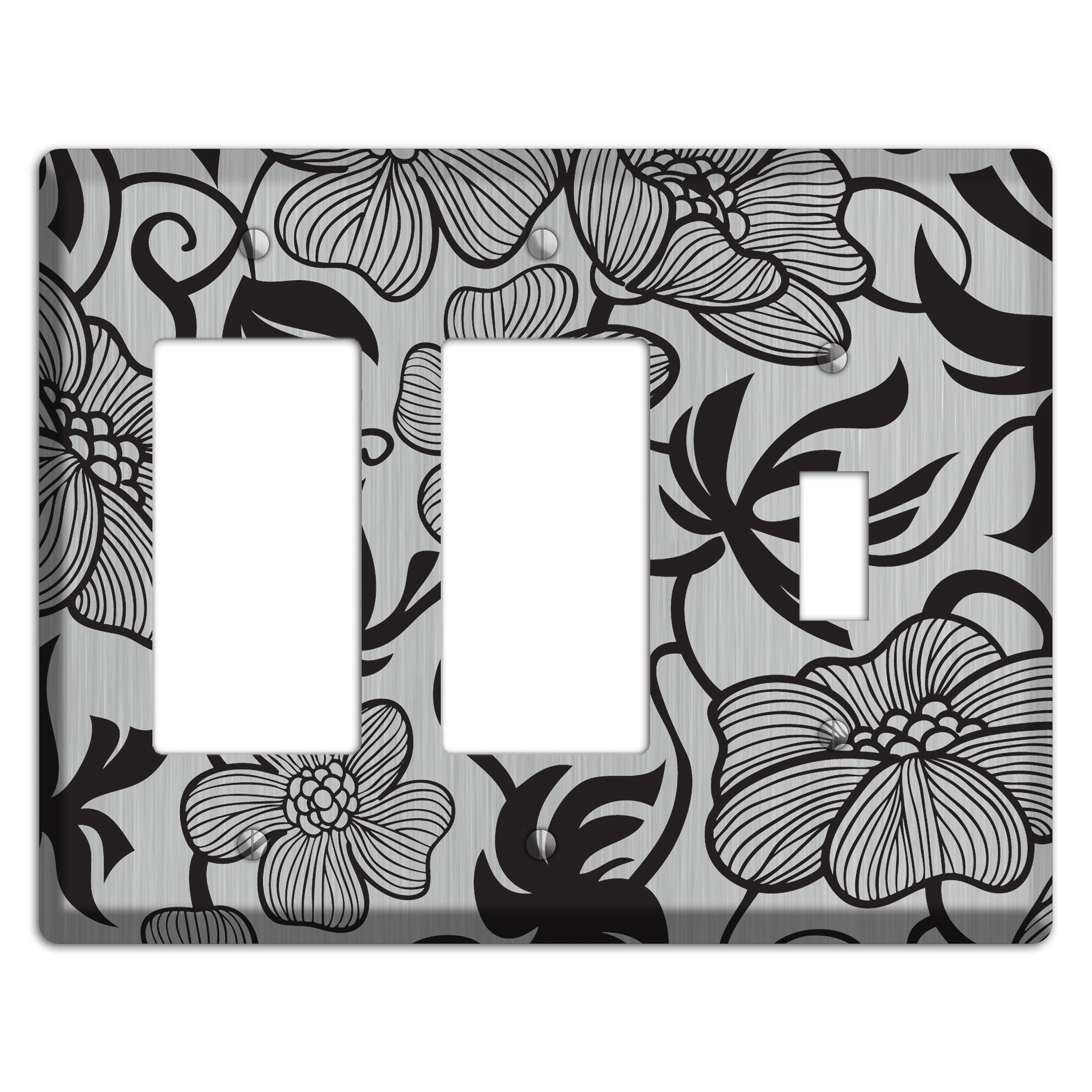 Stainless with Black Tropical 2 Rocker / Toggle Wallplate