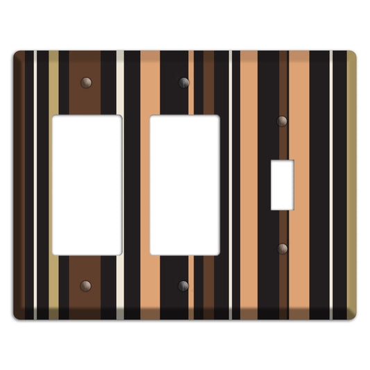 Multi Brown and Coral Vertical Stripe 2 Rocker / Toggle Wallplate