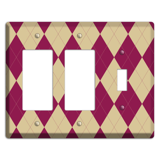 Red and Tan Argyle 2 Rocker / Toggle Wallplate