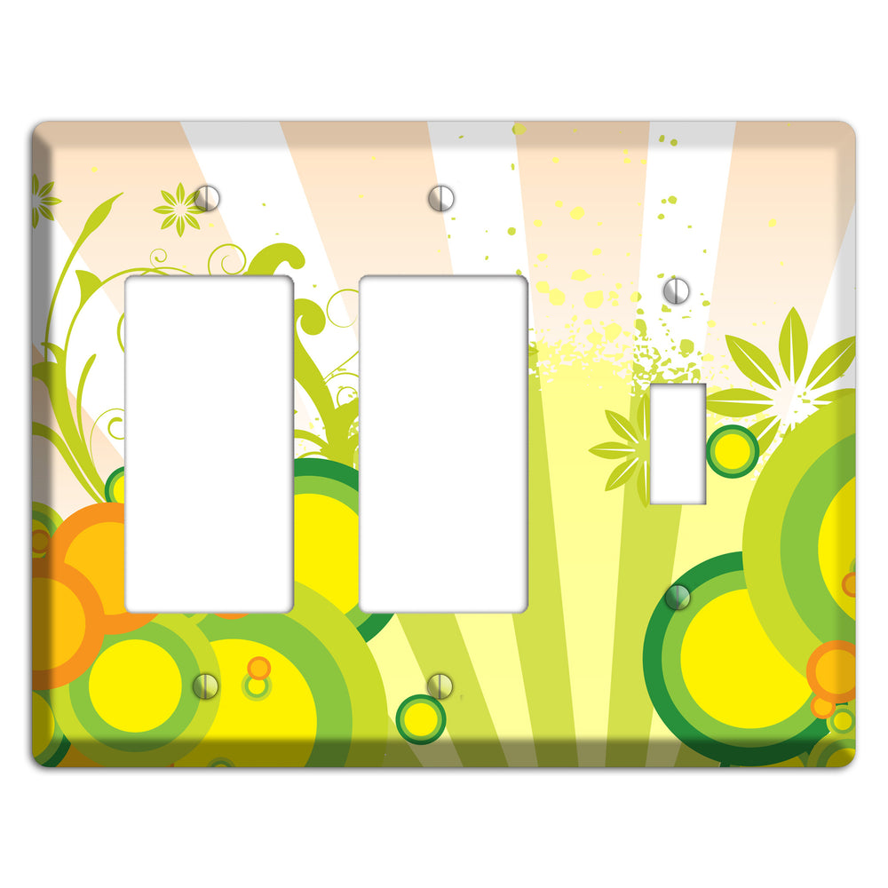 Green Yellow Orange Retro Sprig 2 Rocker / Toggle Wallplate