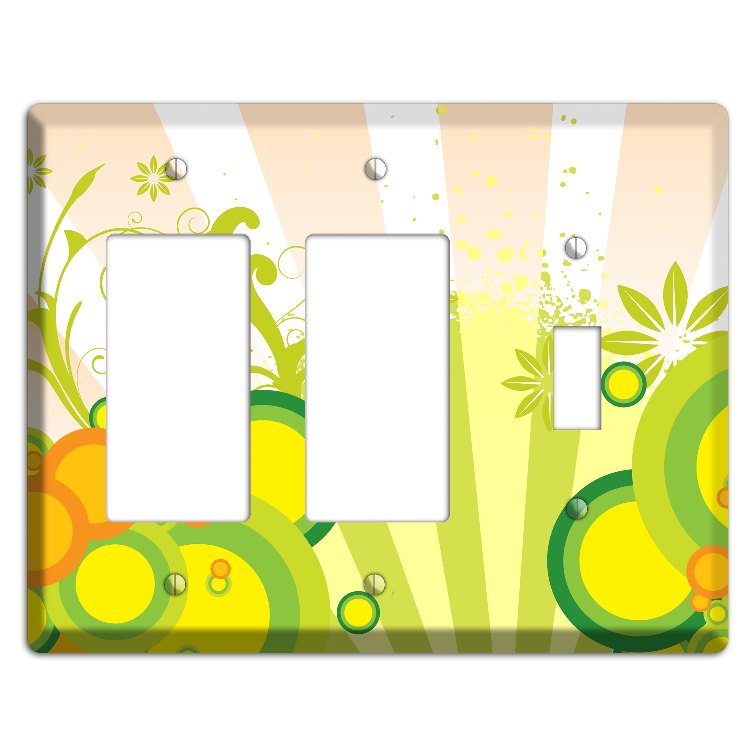 Green Yellow Orange Retro Sprig 2 Rocker / Toggle Wallplate