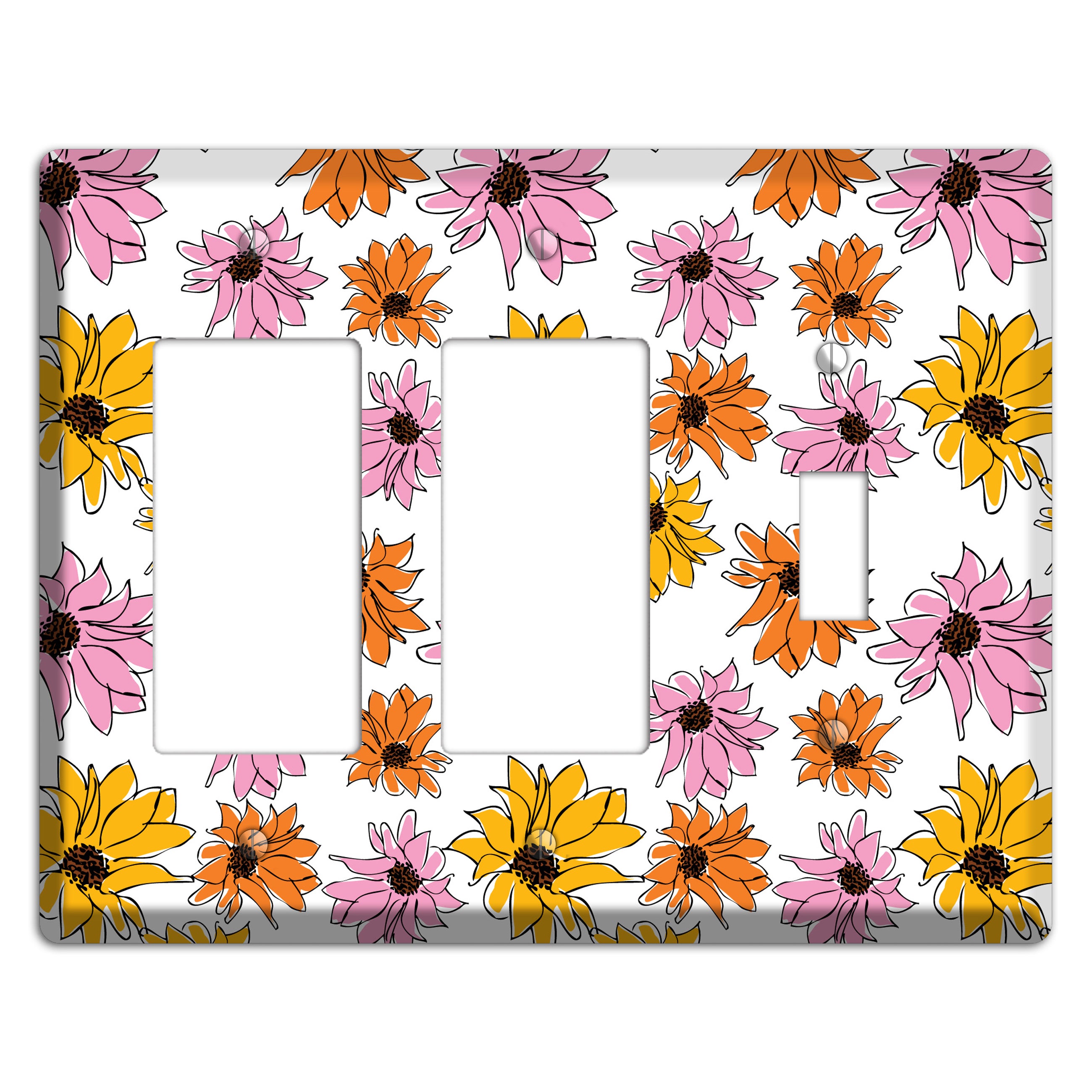 Pink Orange Yellow Flowers 2 Rocker / Toggle Wallplate