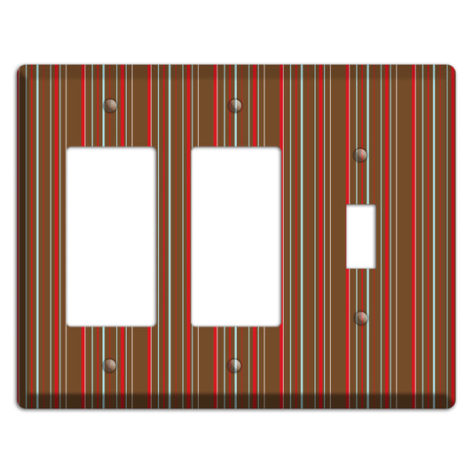 Brown Red and Dusty Blue Vertical Stripes 2 Rocker / Toggle Wallplate