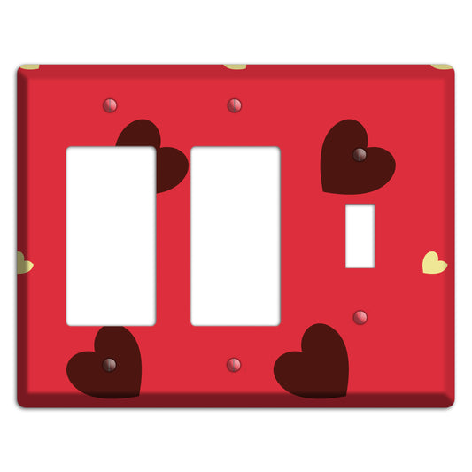 Red with Hearts 2 Rocker / Toggle Wallplate