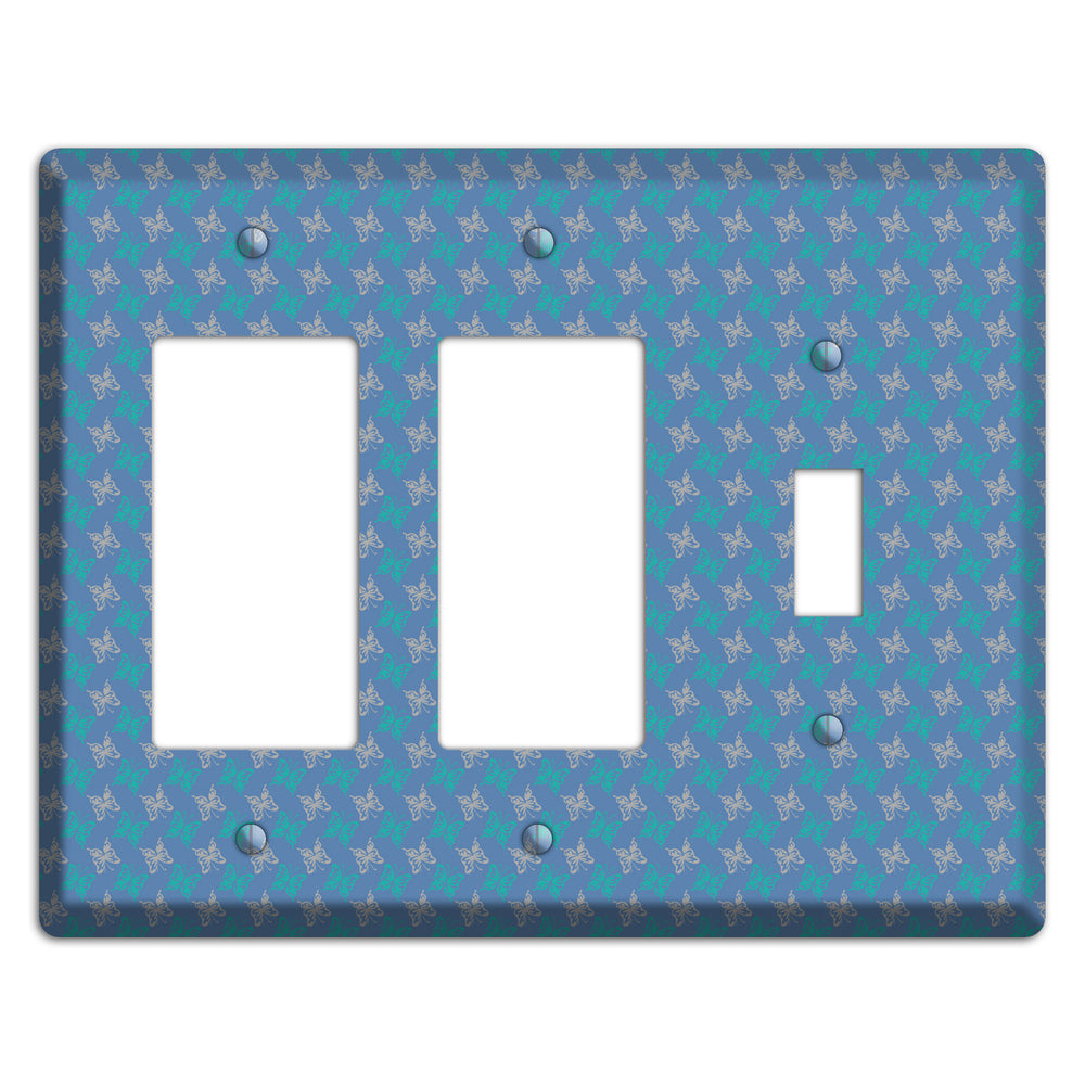 Blue with White and Turquoise Butterflies 2 Rocker / Toggle Wallplate