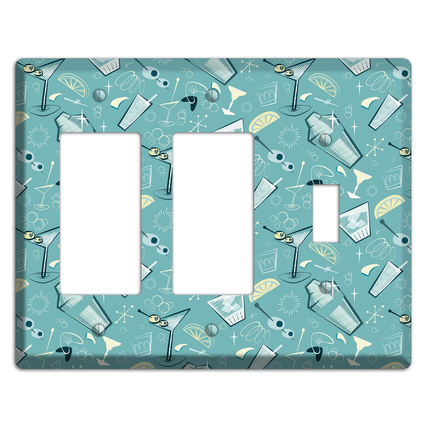 Retro Cocktails Teal 2 Rocker / Toggle Wallplate