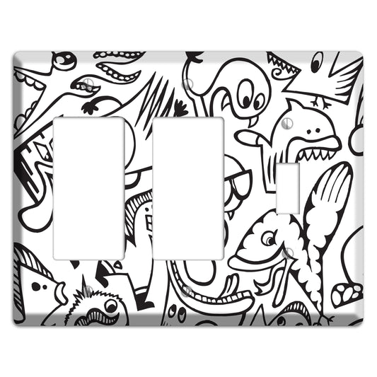 Black and White Whimsical Faces 1 2 Rocker / Toggle Wallplate