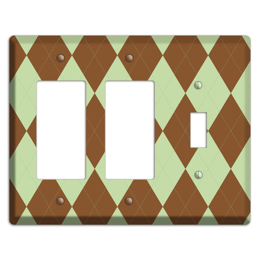 Brown and Green Argyle 2 Rocker / Toggle Wallplate