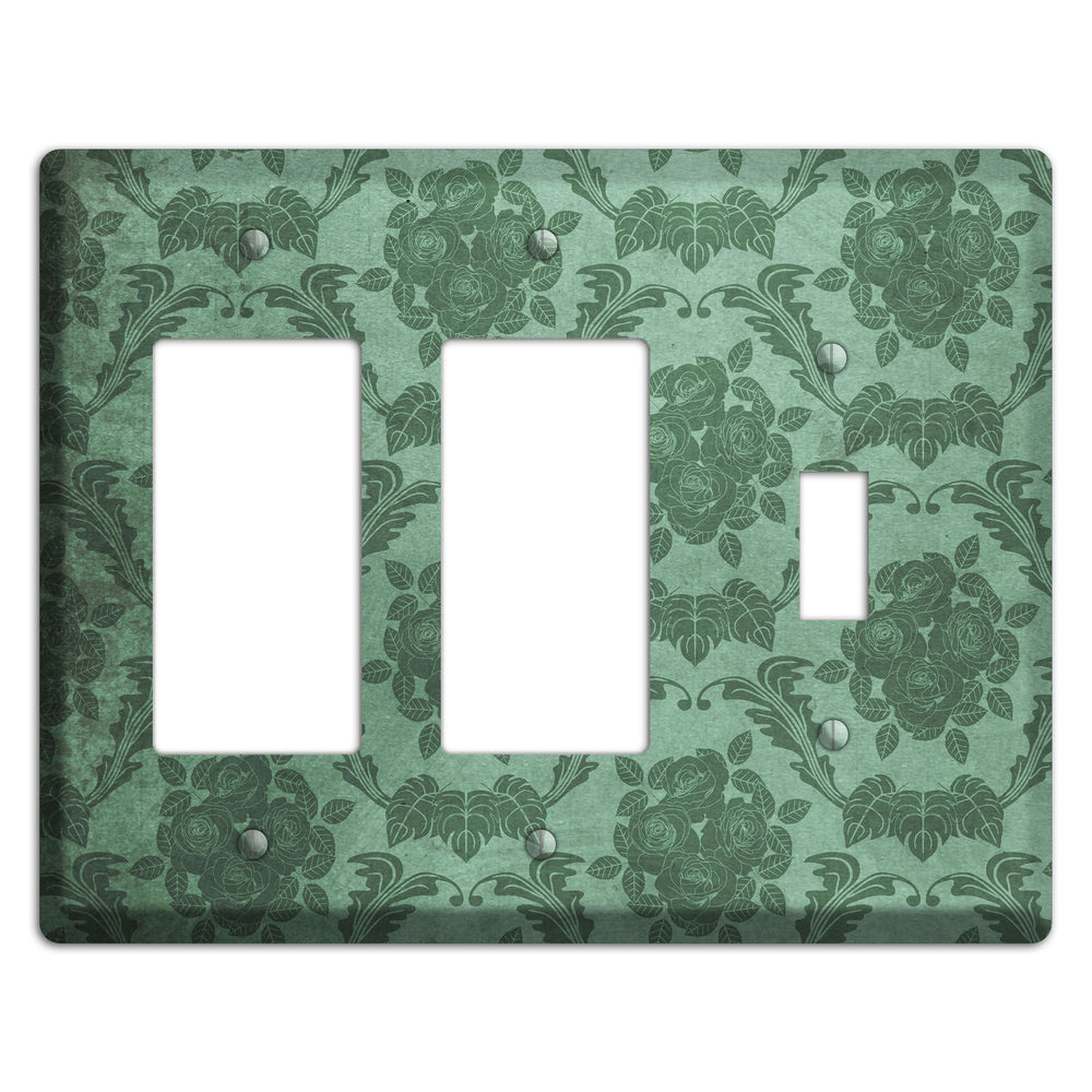 Viridian Green Vintage Rose Damask 2 Rocker / Toggle Wallplate