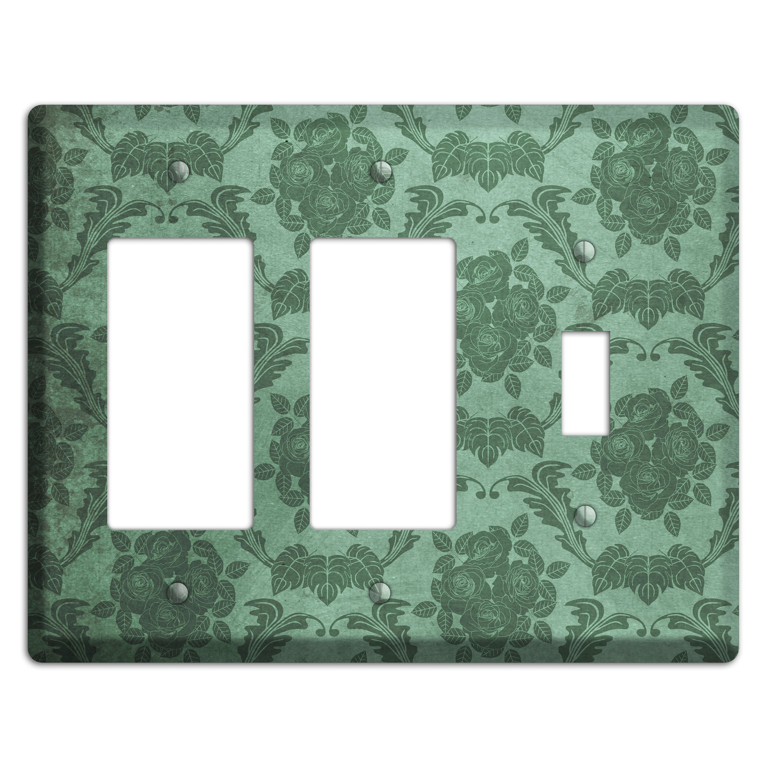 Viridian Green Vintage Rose Damask 2 Rocker / Toggle Wallplate
