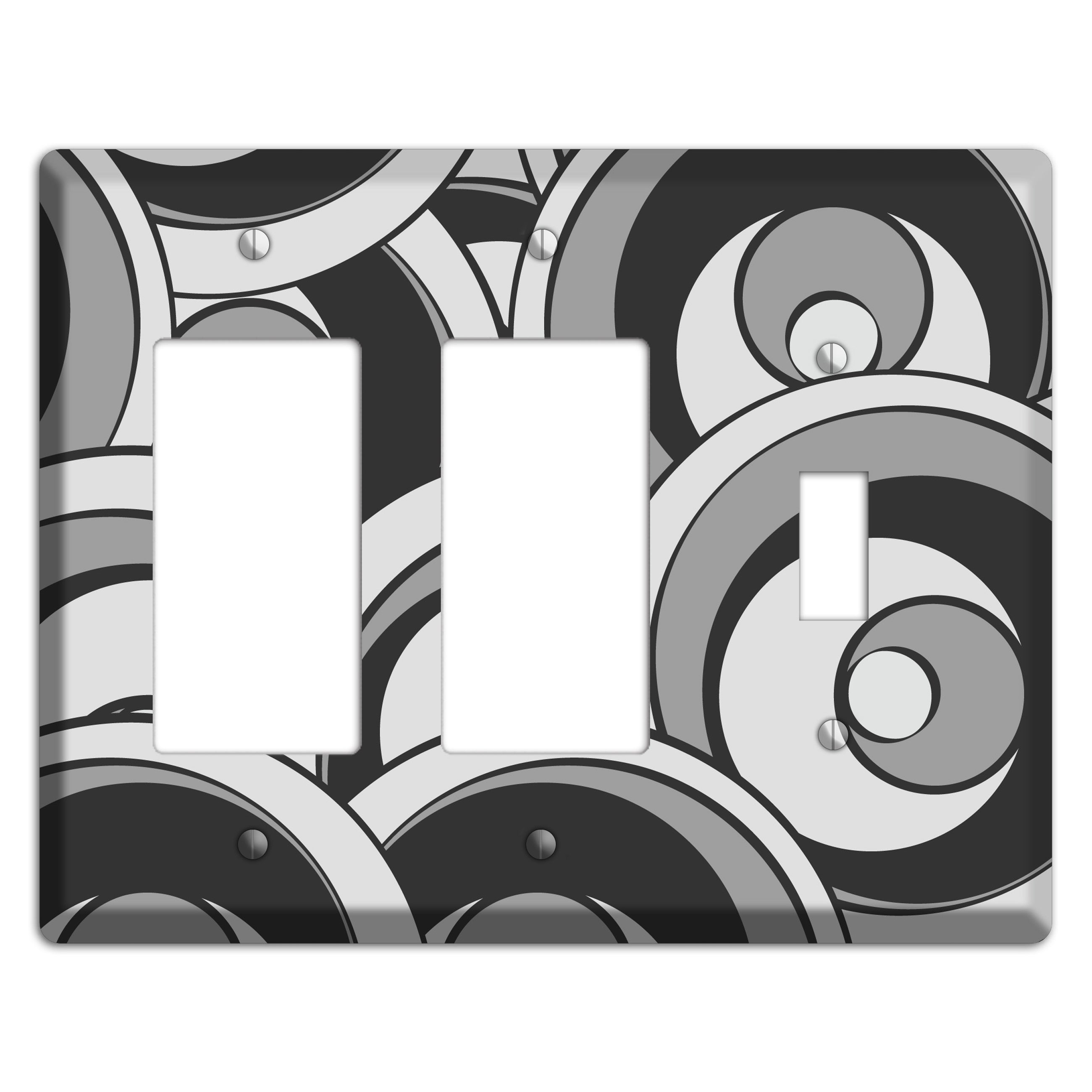 Black and Grey Deco Circles 2 Rocker / Toggle Wallplate
