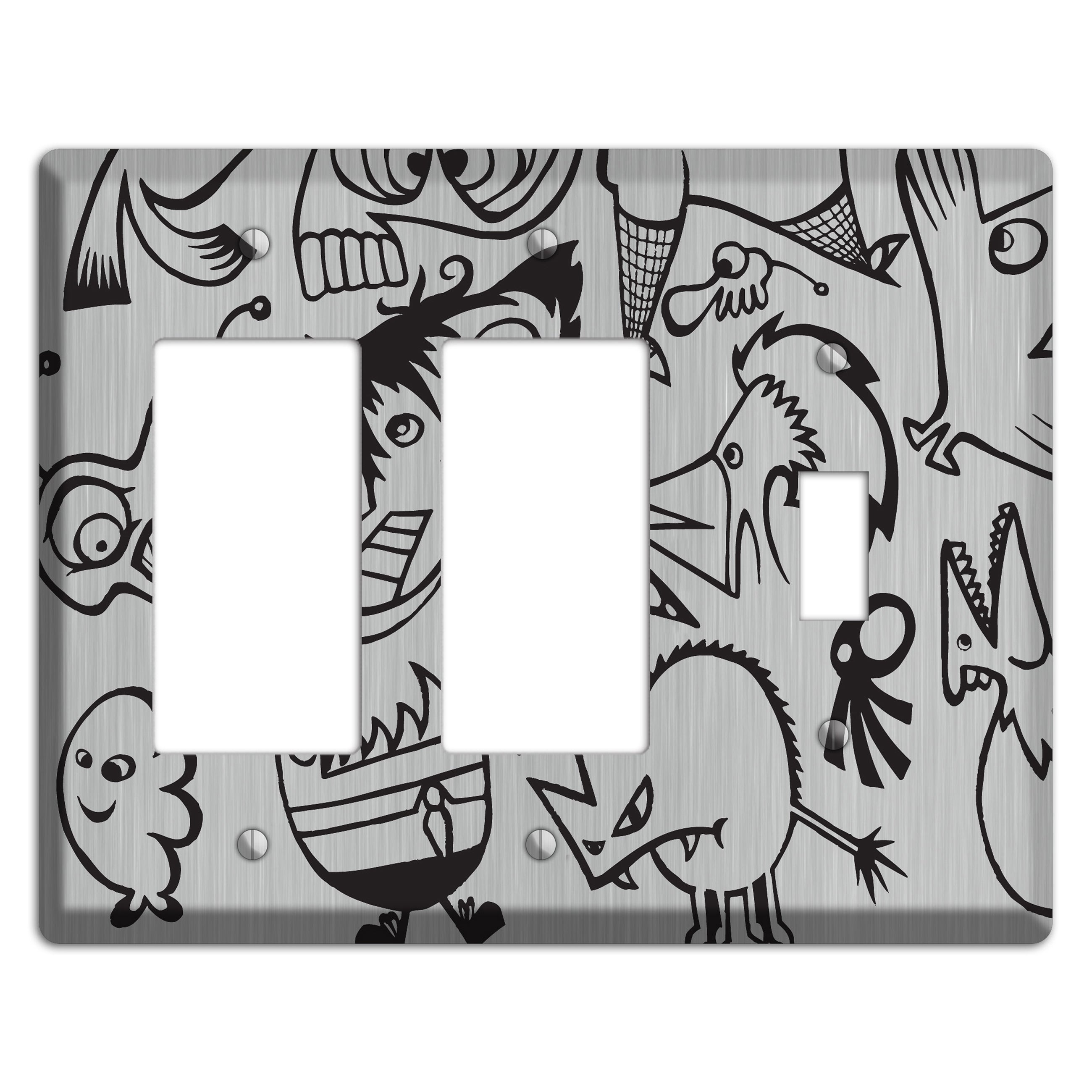 Whimsical Faces 3  Stainless 2 Rocker / Toggle Wallplate