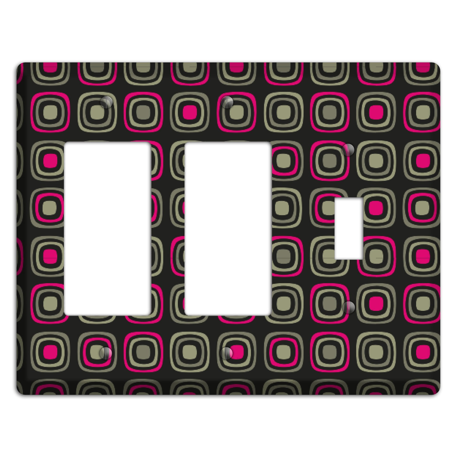 Multi Brown Fuschia Olive Retro Squares 2 Rocker / Toggle Wallplate