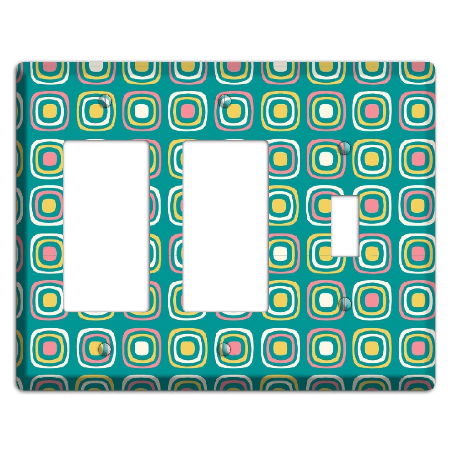 Mulri Teal Coral Lime Retro Squares 2 Rocker / Toggle Wallplate