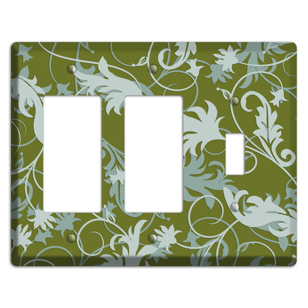 Green and Beige Victorian Sprig 2 Rocker / Toggle Wallplate