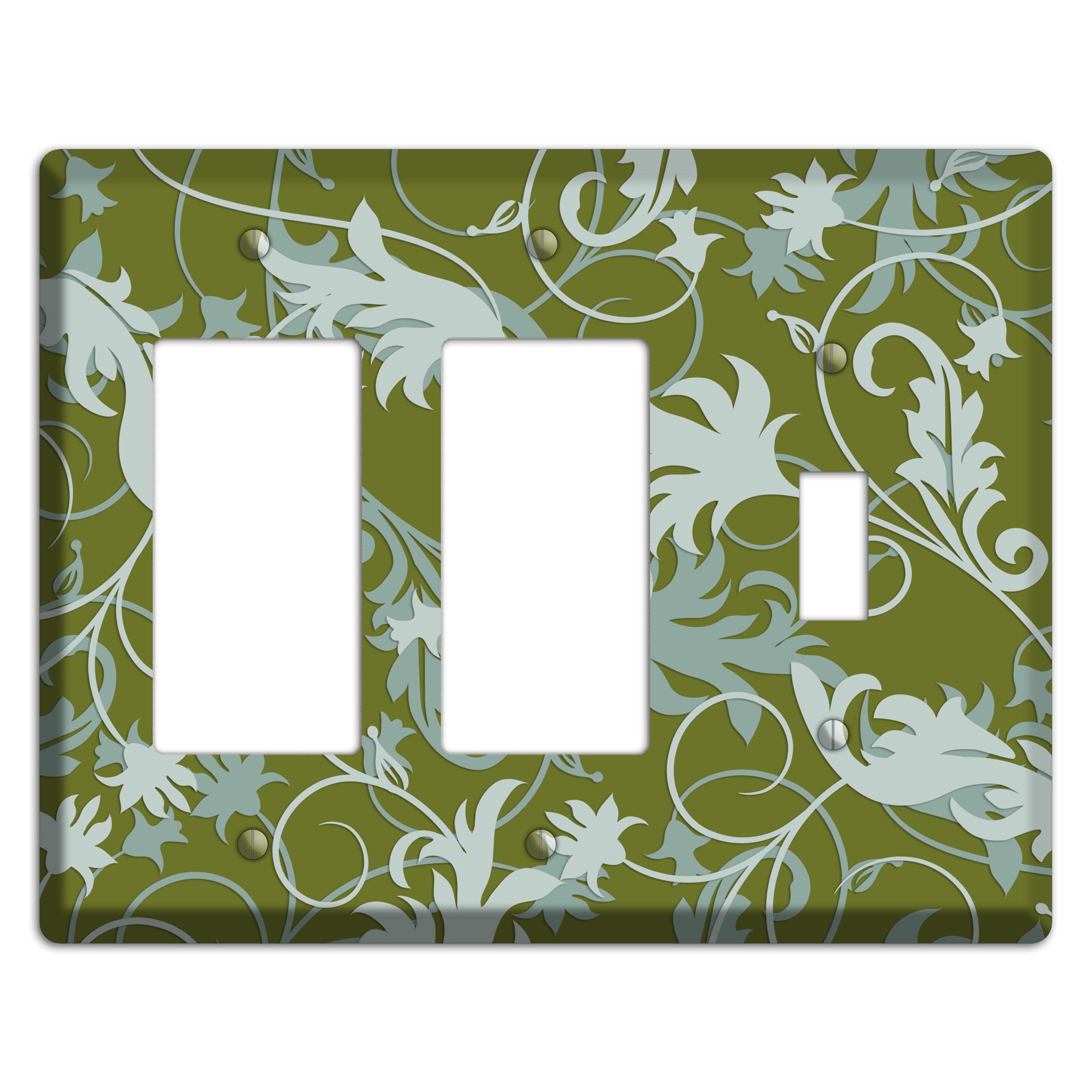 Green and Beige Victorian Sprig 2 Rocker / Toggle Wallplate