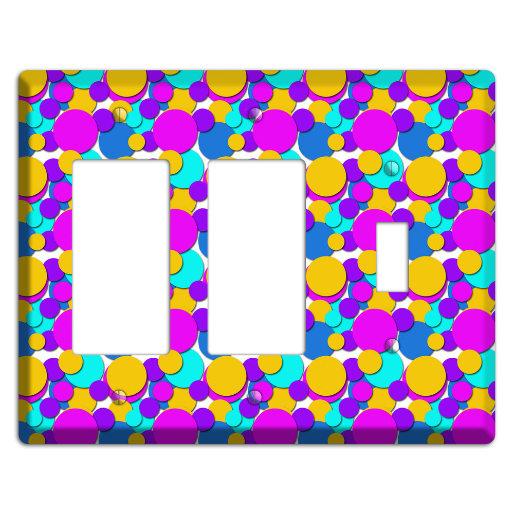Orange Turquoise Fuschia Blue Bubble Dots 2 Rocker / Toggle Wallplate