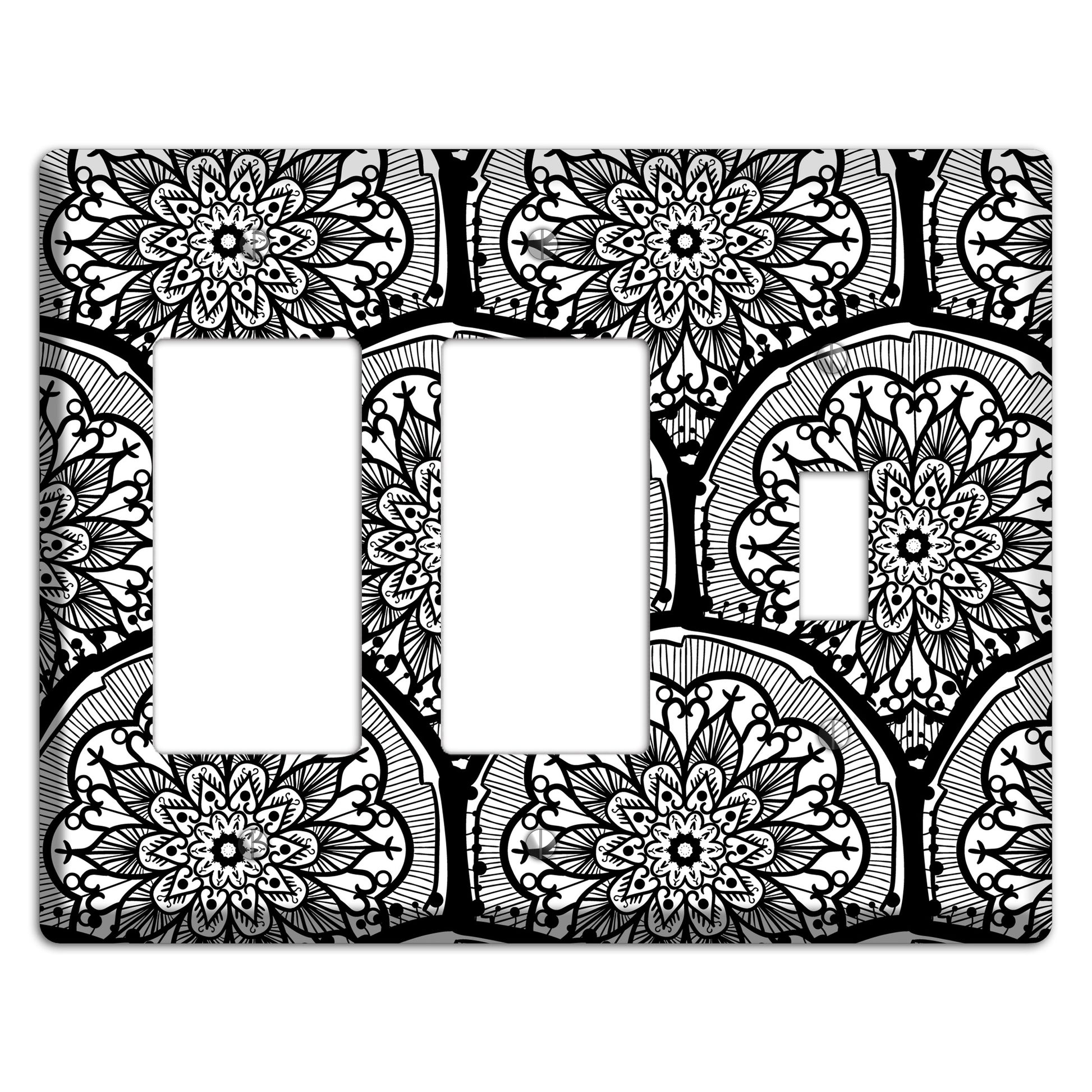 Mandala Black and White Style A Cover Plates 2 Rocker / Toggle Wallplate