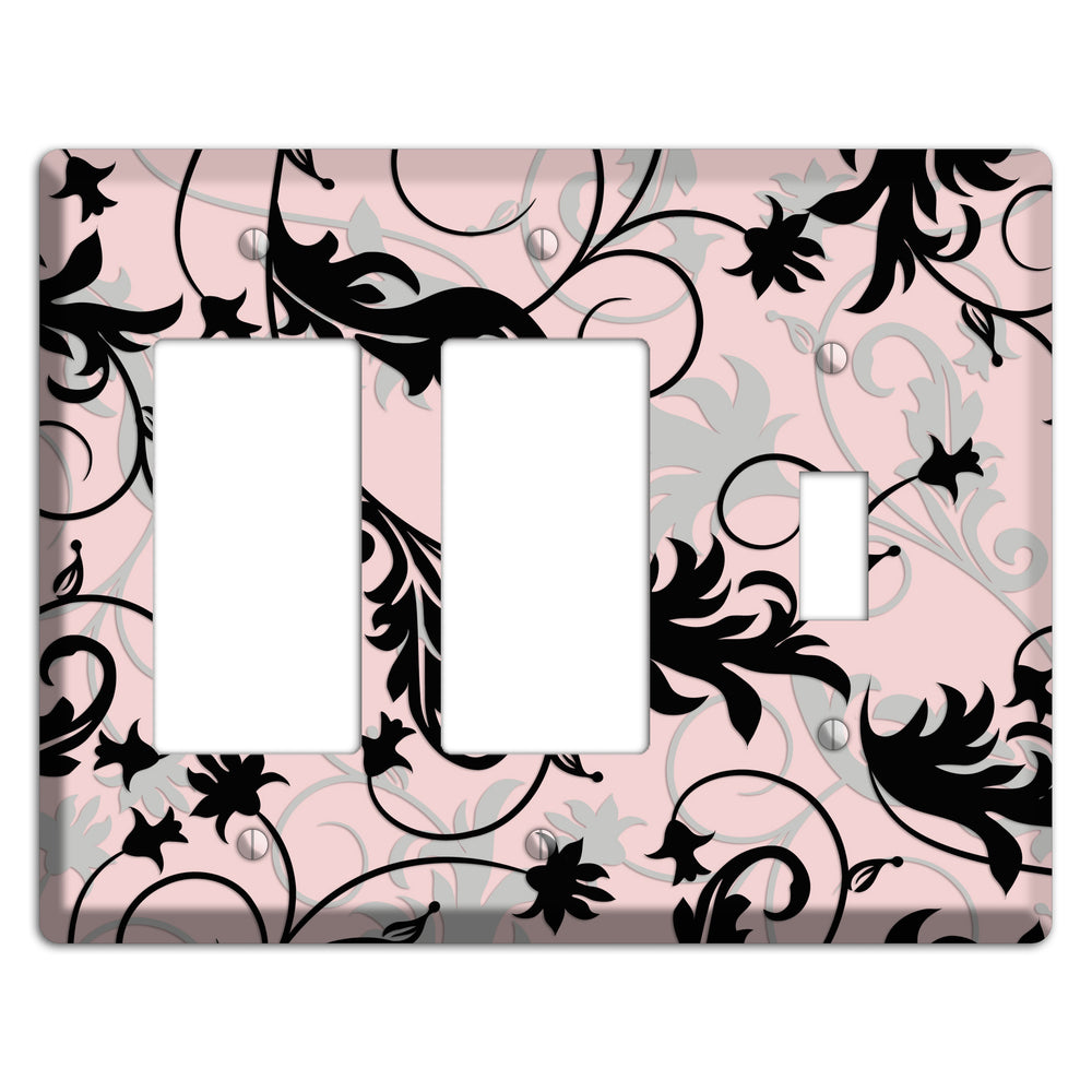 Dusty Pink Grey Black Victorian Sprig 2 Rocker / Toggle Wallplate