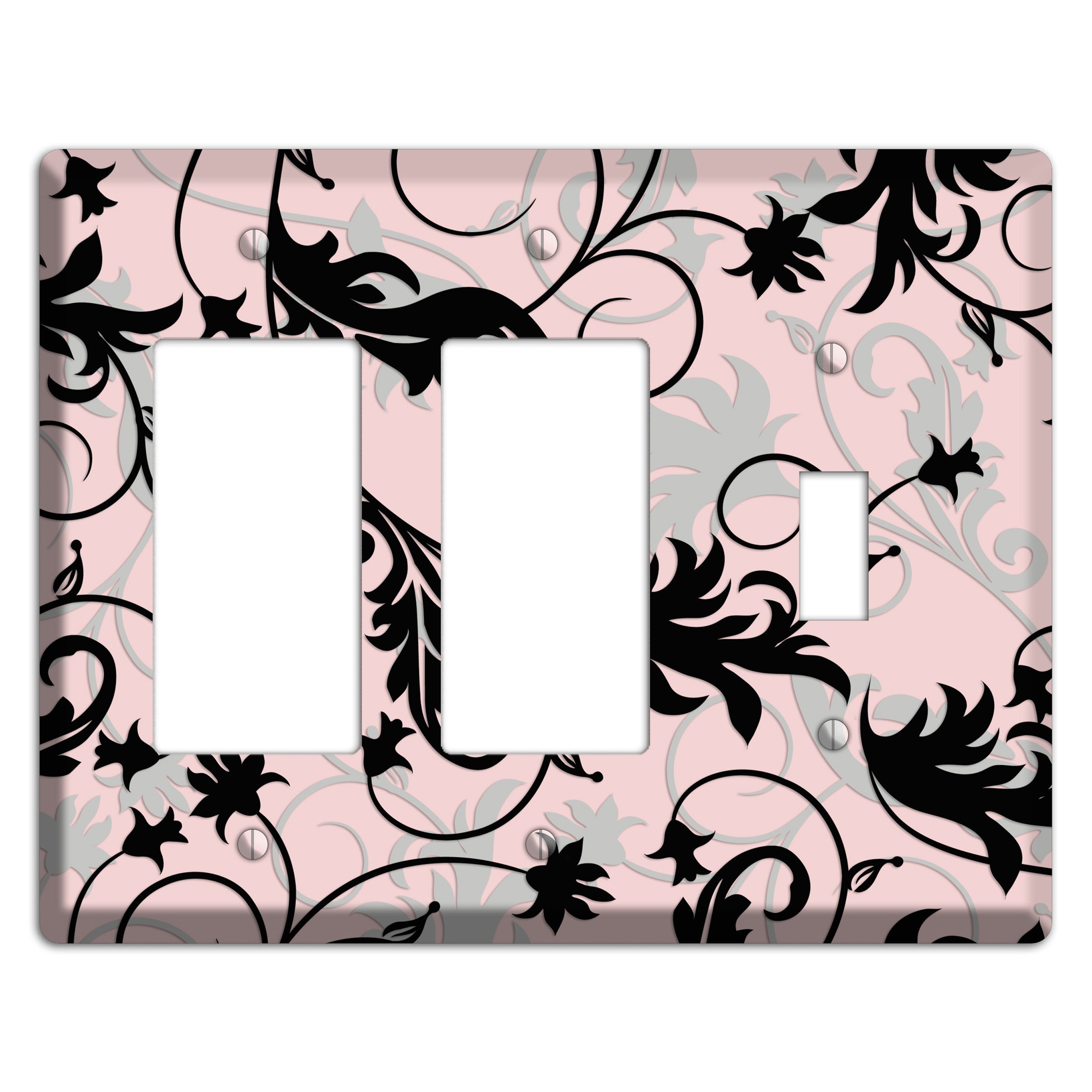 Dusty Pink Grey Black Victorian Sprig 2 Rocker / Toggle Wallplate