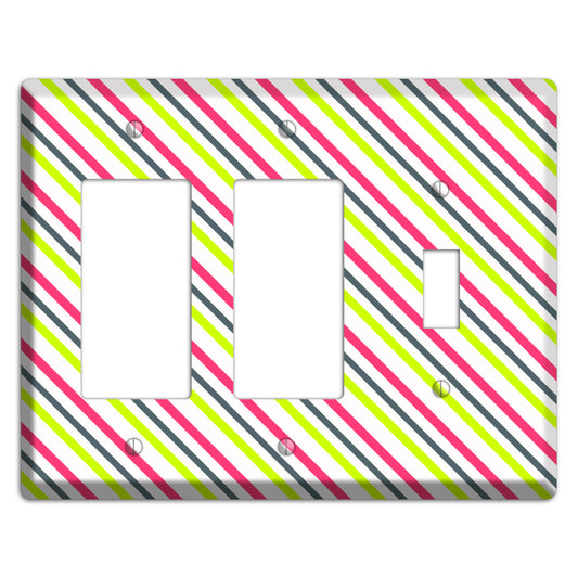 Fuschia and Lime Angled Stripe 2 Rocker / Toggle Wallplate