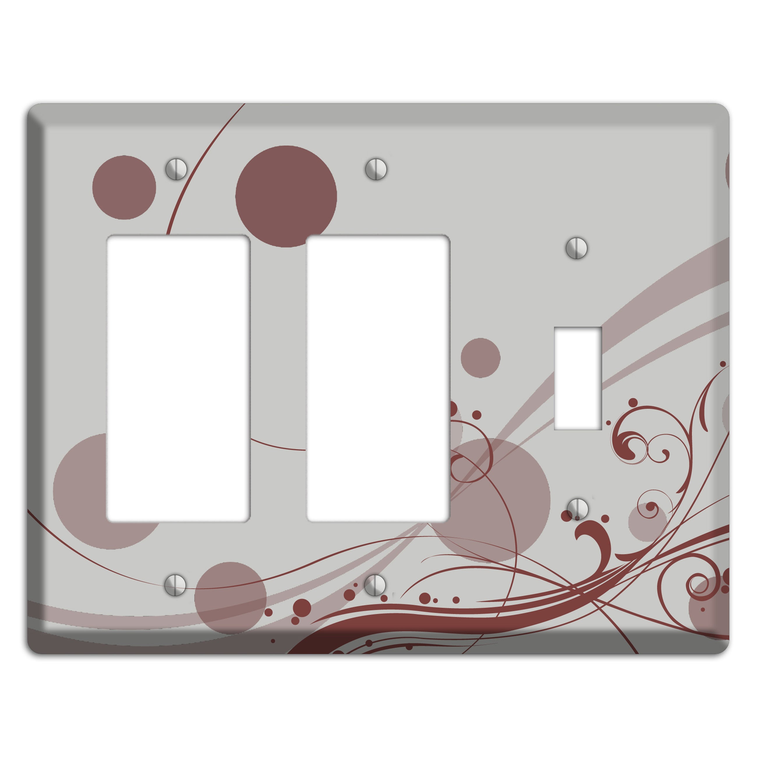 Grey with Maroon Dots and Swirls 2 Rocker / Toggle Wallplate