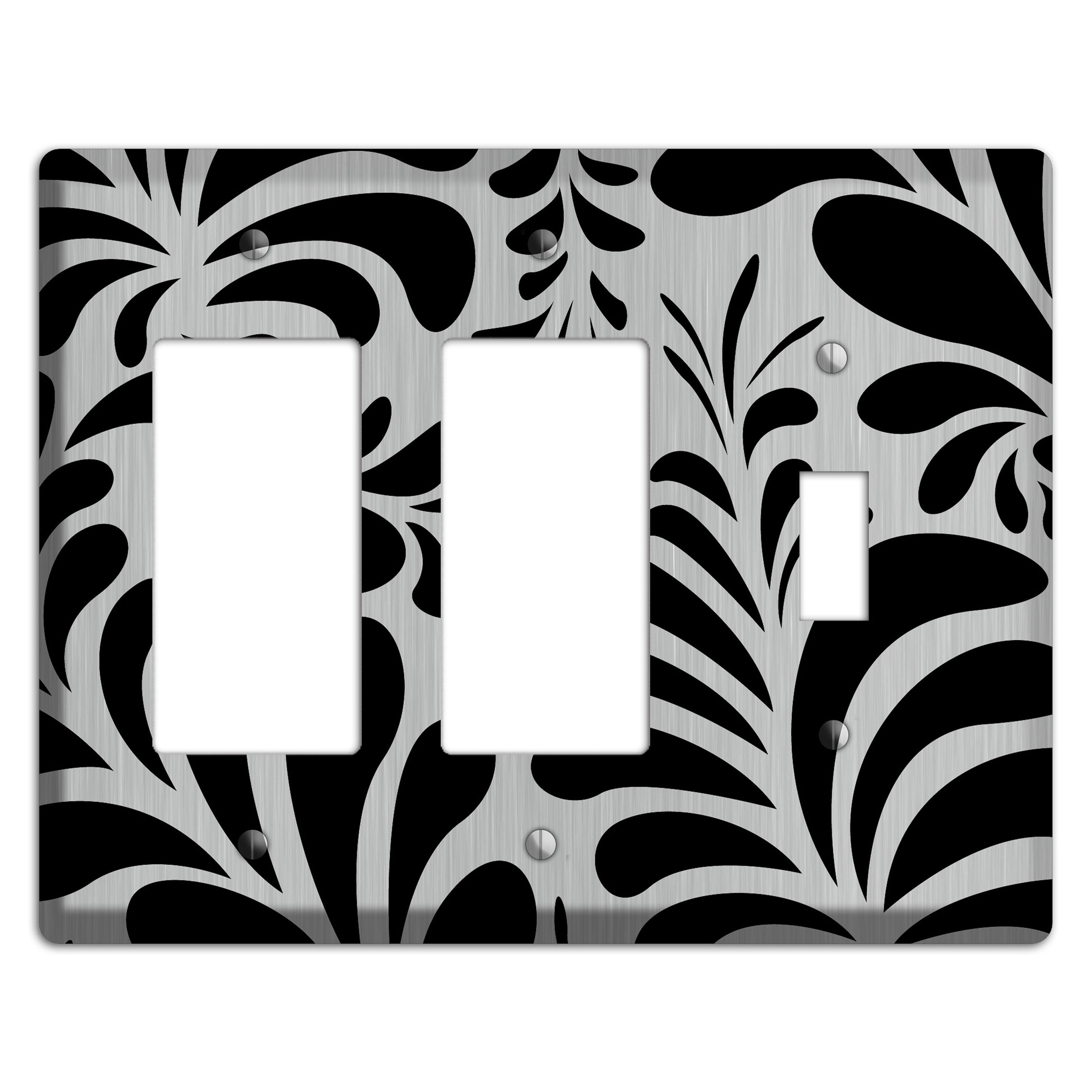 Black Herati  Stainless 2 Rocker / Toggle Wallplate