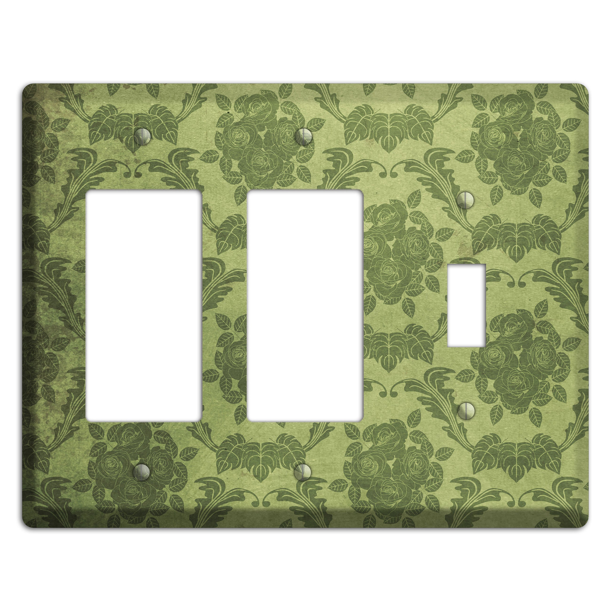 Green Smoke Vintage Rose Damask 2 Rocker / Toggle Wallplate