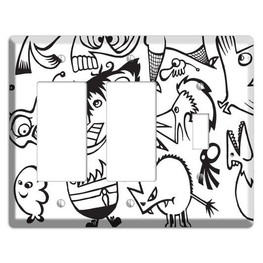 Black and White Whimsical Faces 3 2 Rocker / Toggle Wallplate