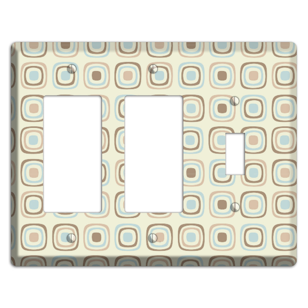 Multi Beige Brown Dusty Blue Retro Squares 2 Rocker / Toggle Wallplate